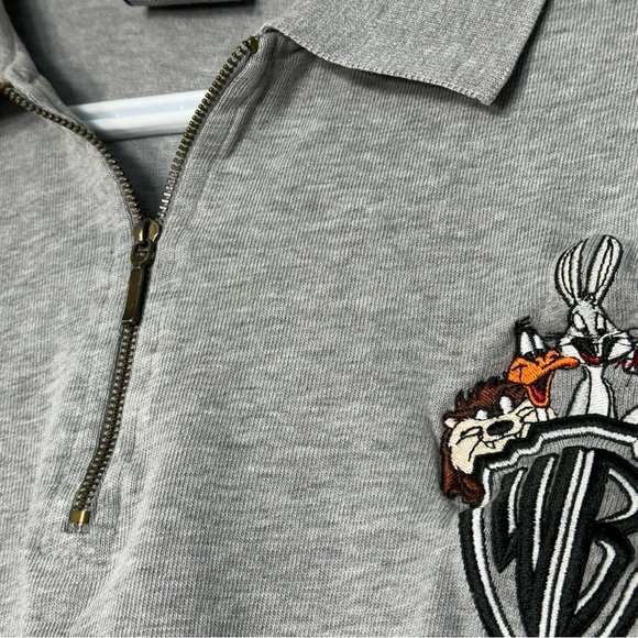 VTG 1993 Warner Bros.Looney Tunes Embroidered Polo 1/4 Zip Sweatshirt Men M Grey - Picture 10 of 11